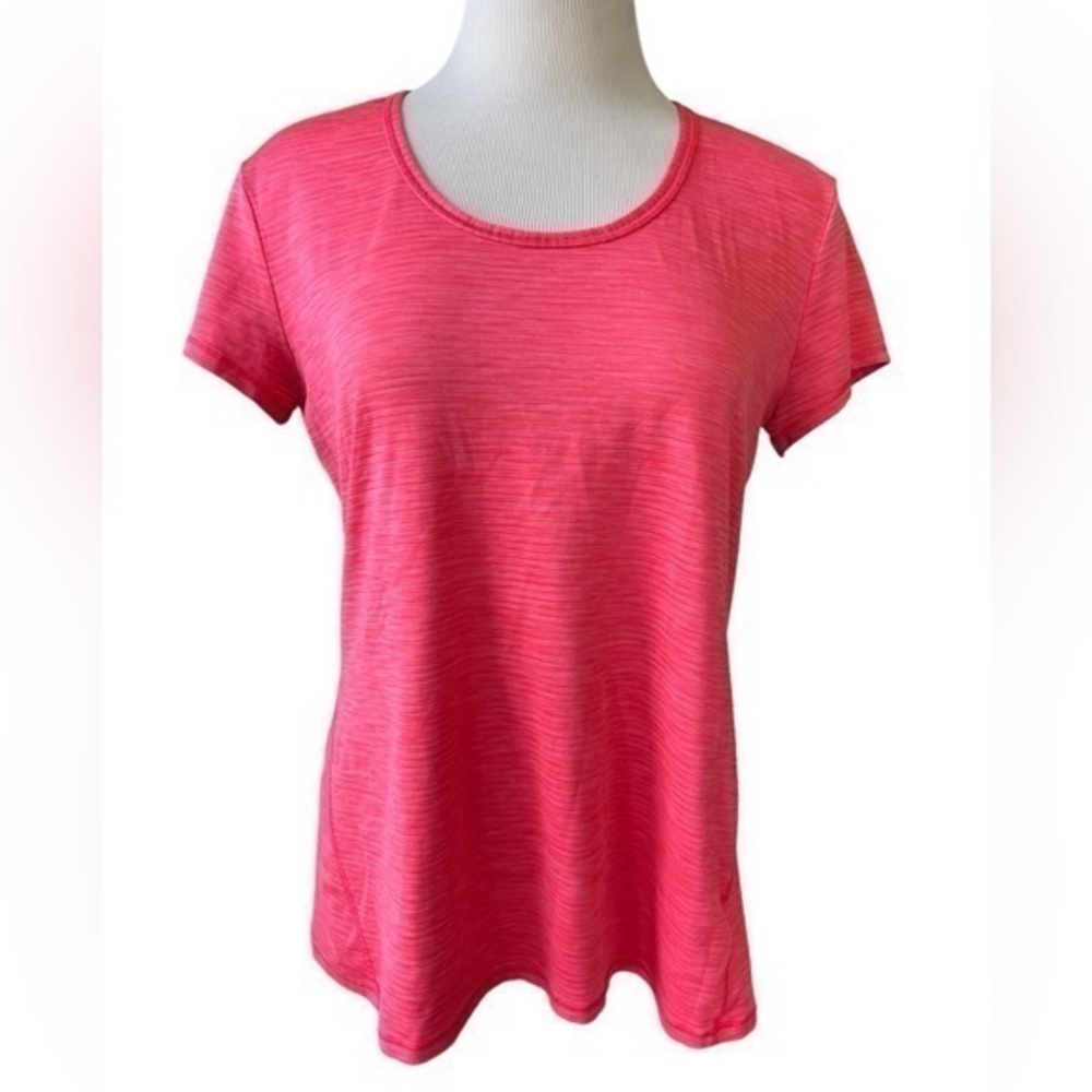 ATHLETA Salmon Moisture Wicking Short Sleeve‎ Stripe Performance Size Large
